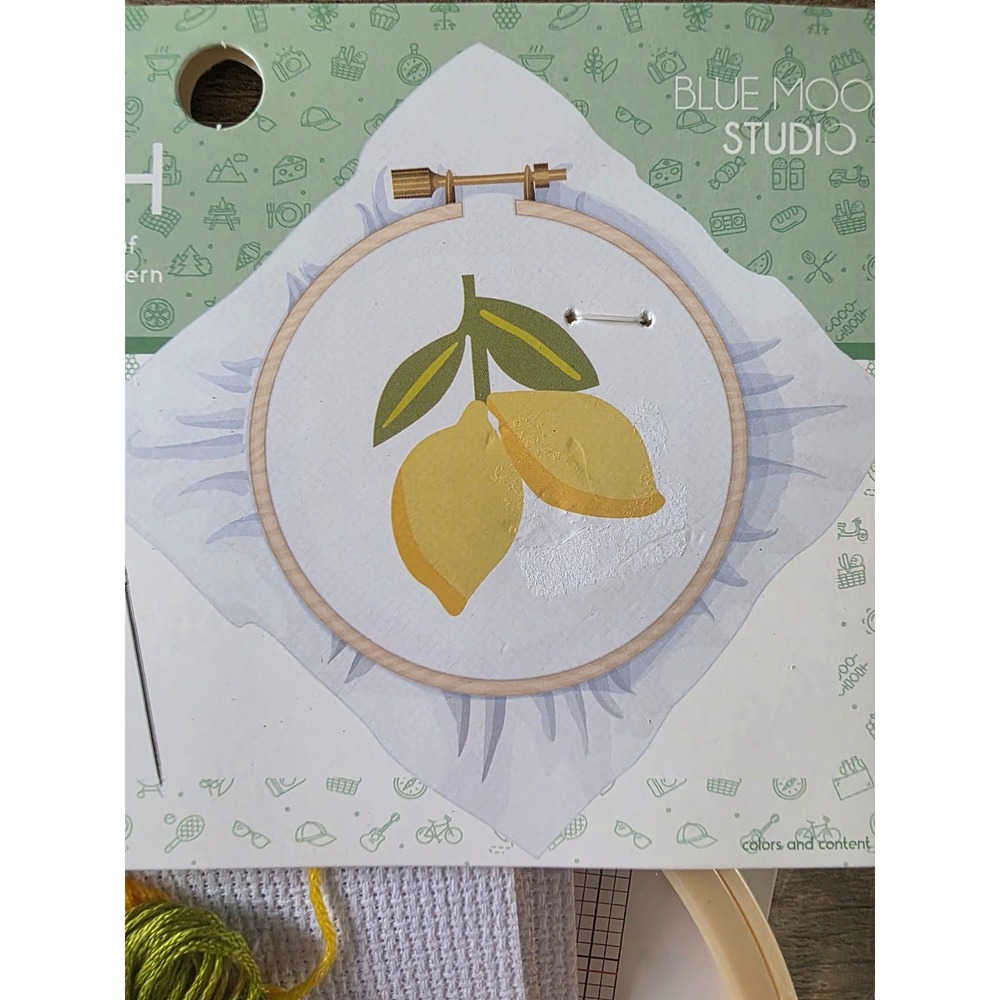 Blue Moon Studio Lemon Cross Stitch Kit 6in Hoop Intermediate NEW - Picture 3 of 3